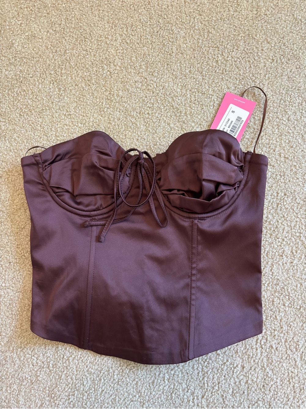 Edikted Satin Bustier Crop Top in Deep Brown